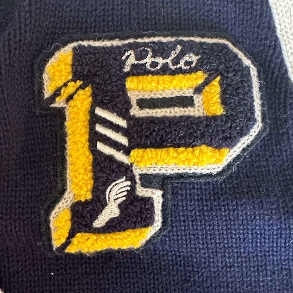 Ralph Lauren Navy and Cream Boys Cardigan Sweater with Patches
